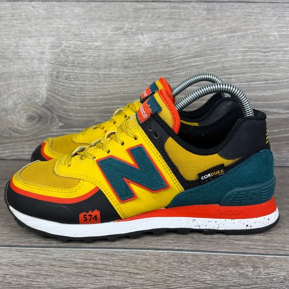 New Balance 574 Mens Sz 6D Harvest Gold Blaze Yellow Teal Cordura Low Sneakers - Picture 3 of 13